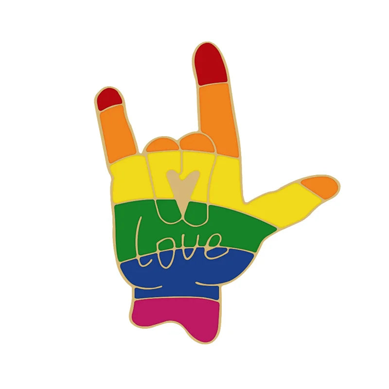 Love is Love Rainbow Enamel Pins - LGBT Pride Hand Peace Lightning Brooches