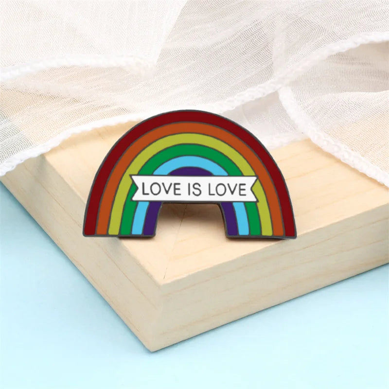 Love is Love Rainbow Enamel Pins - LGBT Pride Hand Peace Lightning Brooches